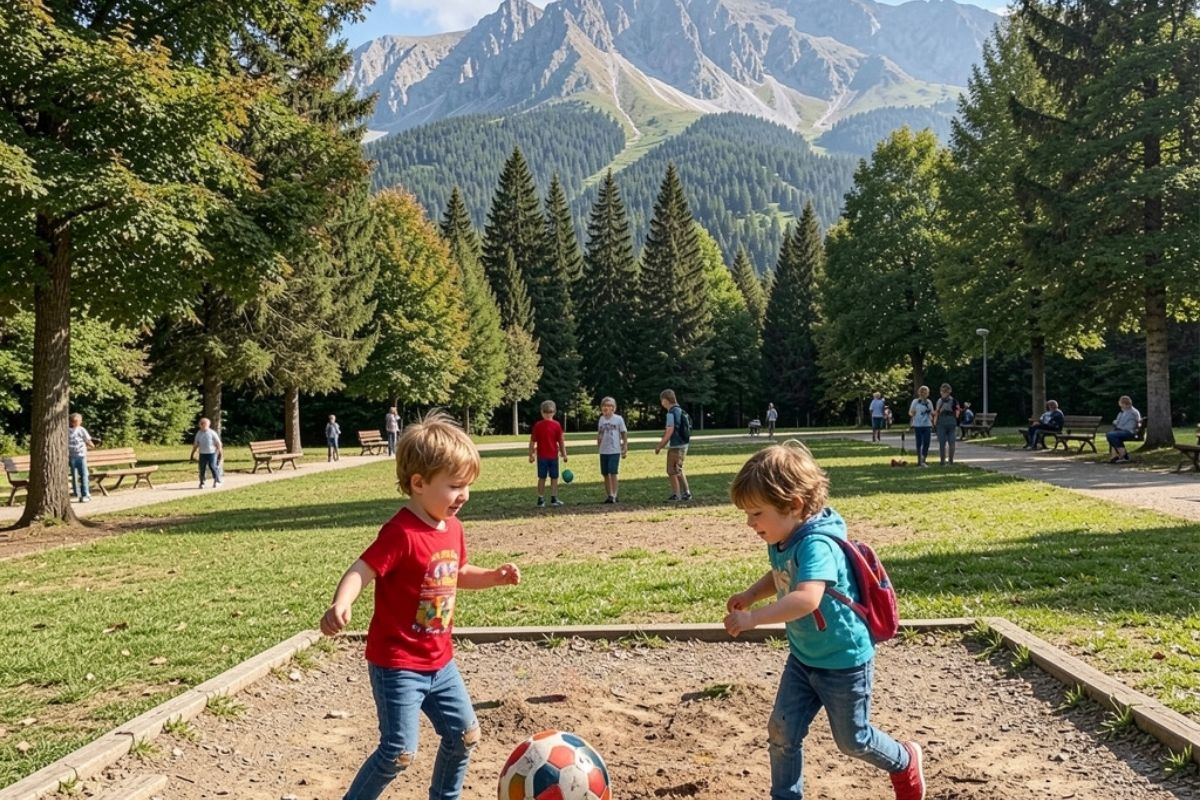 Bambini che giocano nel parco di Campo Imperatore