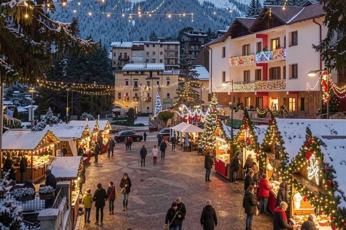 Mercatini di Natale a Roccaraso con luci e decorazioni