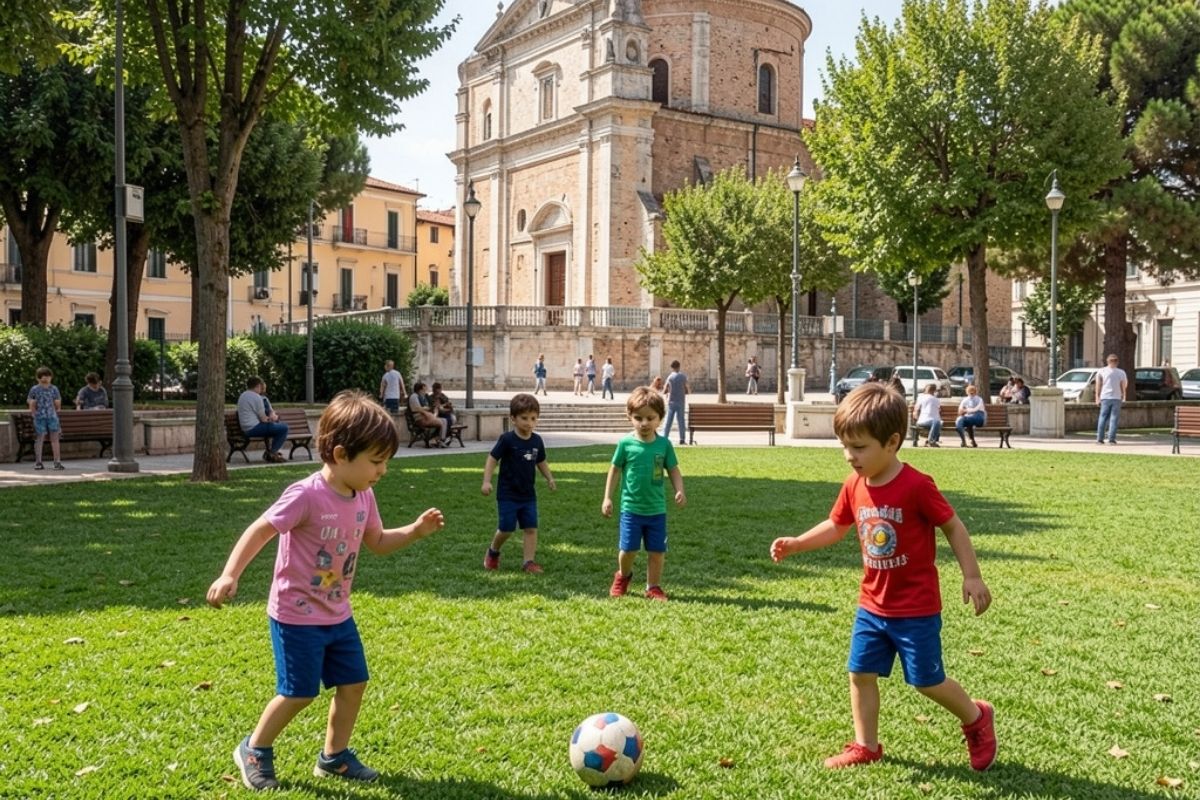 Bambini che giocano nel parco della Libertà a Giulianova, divertendosi all'aria aperta