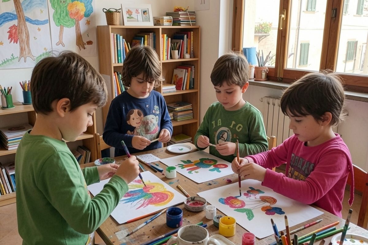 Bambini che partecipano a un laboratorio creativo a Teramo