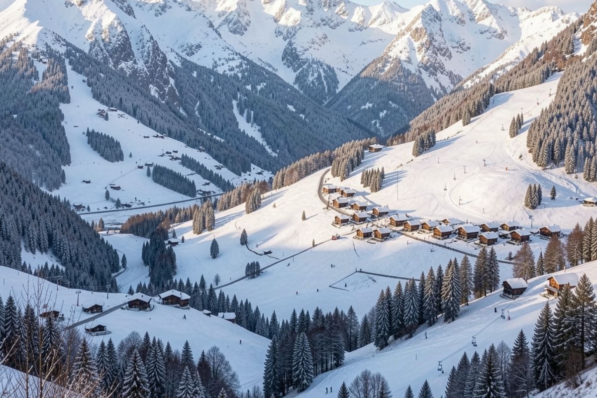 Panorama di Roccaraso con le piste da sci e i borghi innevati